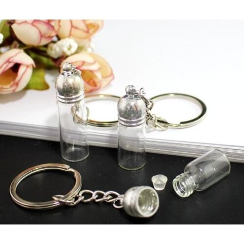 2PCS Transparent Glass Bottle Key ring Pendant Perfume Small Bottle Keychain Perfume vials keyring make wish Bottle Keyring