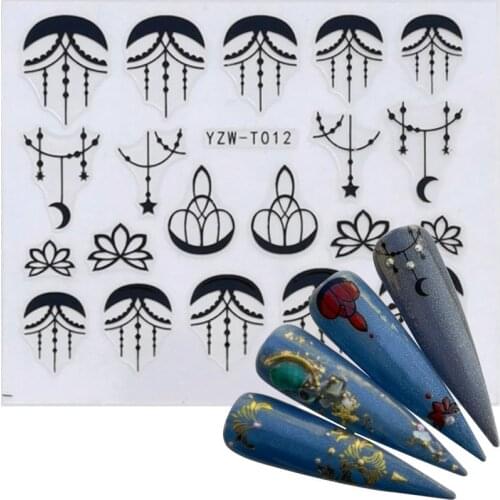 3D nail art sticker black leaves geometric space Necklace english letters ultra thin nail foil water transfer slider decal FW073