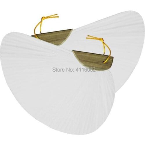50pcs Wedding Hand Fan Paddle Paper Fan With Wooden Handle White Chinese Palace Fan Wedding Favors Gifts Party Supplies