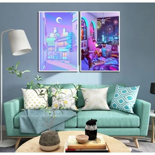 Anime Poster Cartoon Character Building Painting On Canvas Gaming Room Decoration Wall Art Mural Pictures for Bedroom