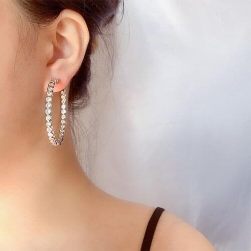 Metal White Zircon Big Hoop Earrings For Women Girl Fashion Statement Round Ear Studs Earring Exaggerated Jewelry Christmas Gift