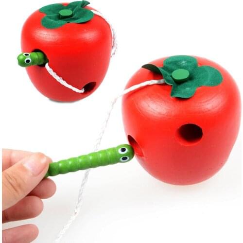 Threading Worm Eating Fruit Wooden Puzzle Early Learning Educational Kids Gift