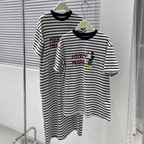 Disney Mickey Mouse Stripe T-shirt Graffiti Cartoon Short Sleeve O-neck Pullover Womens Tops Harajuku Tshirt Female Tee Shirt