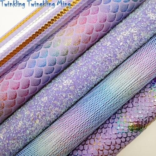 Purple Glitter Fabric, Stripes printed Synthetic Leather, mermaid Faux Fabric For Bow A4 21x29CM Twinkling Ming XM027A