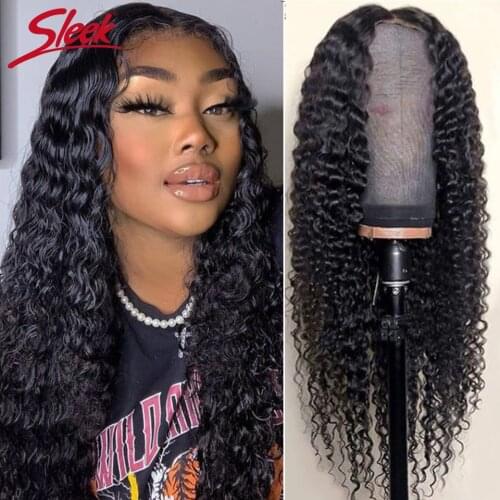 Sleek 13x4 Deep Wave Lace Front Human Hair Wig Pre Plucked With Baby Hair Peruvian Deep Curly 360 Lace Frontal Wig For Women