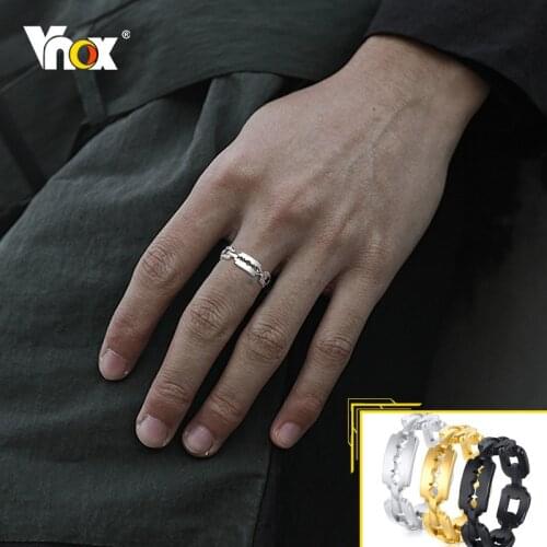 Vnox Stylish Blade Ring for Men Women,Stainless Steel Rectangle Chain Shaped Finger Band, Vintage Punk Rock Boys Jewelry