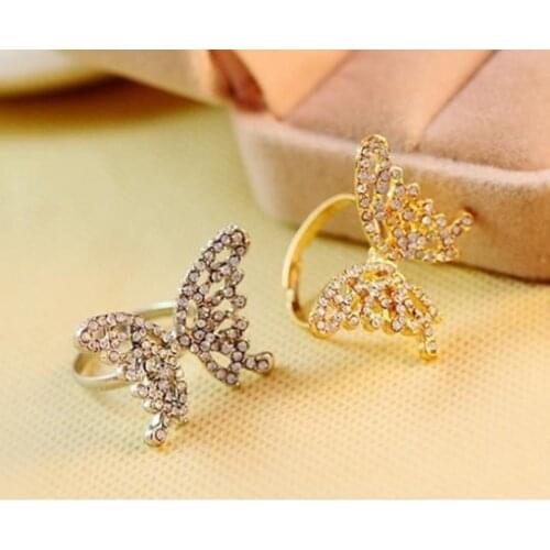Hot Fashion Wholesales Fashion Hollow Full Of Crystal Bow Opening Ring Jewelry Accessories