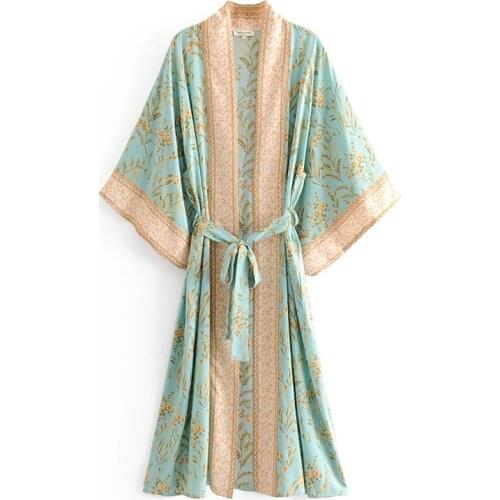 Fashion Floral Robes for Women Long Summer Kimono Pajamas Cotton Sleepwear Bohemian Boho Bathrobe