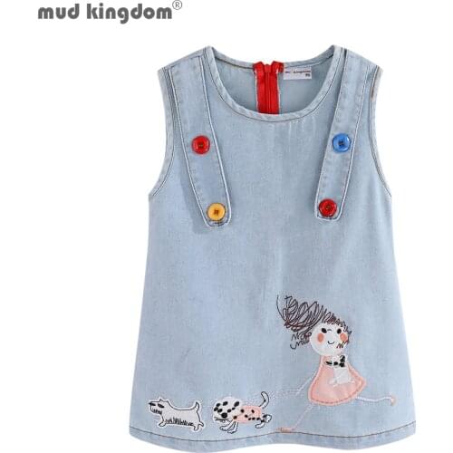 Mudkingdom Toddler Girls Denim Dress Embroidered Sleeveless Fashion Vest Dress