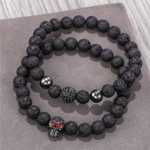 Mens Bracelets Goth Black Vintage Natural Stone Rhinestone Hand Chain Bangle Man Accessories Punk Party Jewelry Men Bracelet