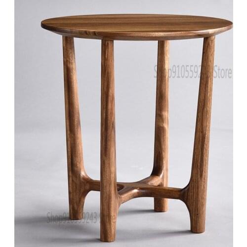 New Chinese Solid Wood Small Round Table Simple Nordic Balcony Leisure Coffee Table Mini Table Ebony Wood Sofa Side Table