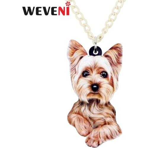 WEVENI Original Acrylic Fluffy Yorkshire Terrier Dog Necklace Pendant Collar Cartoon Animal Jewelry For Women Girls Collier 2018