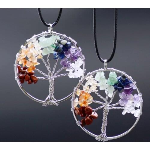 Chakra Tree Of Life Necklace for Women Natural Stone Pendant Choker Jewellery Necklaces for Teen Girls