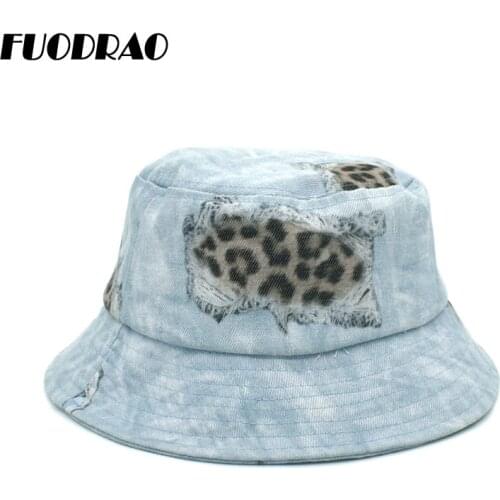FUODRAO New Denim Bucket Hat Women Spring Vintage Panama Fishing Cap Men Hip Hop Beach Sun Hat For Girl M125