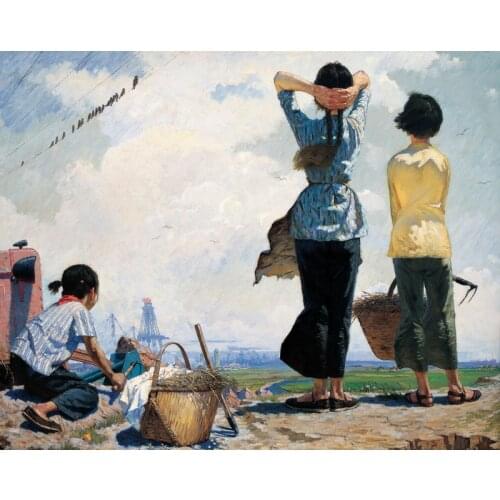 Scenery canvas prints landscape modern Chinese artist masterpiece poster figurative picture home decor countryside construction