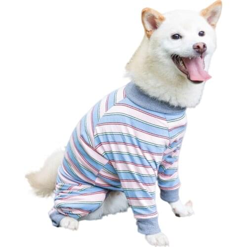 Dog Recovery Suit Striped Dog Onesie Full Coverage Dog Bodysuit Long Sleeve 4 Legs Pajamas for Medium Large Dogs