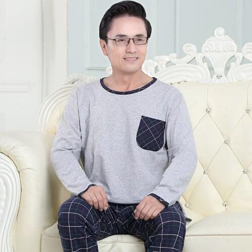 Dad PaPa Father Pullover Long Sleeve Trousers Pajama Grandpa Jammies Upper Pocket Casual Jammies Nightwear Pyjamas 6535 Cotton