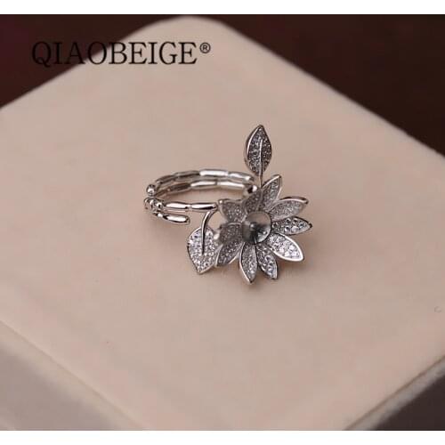 QIAOBEIGE 925 Silverdouble finger Ring Pearl empty holder Top Quality DIY Material Jewelry Accessory trendy diy gift for women