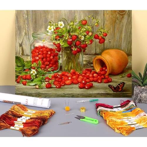 Rose Vase Flower Basket DIY Cross Stitch Embroidery 11CT Kits Needlework Craft Set Printed Canvas Cotton Thread Wholesale