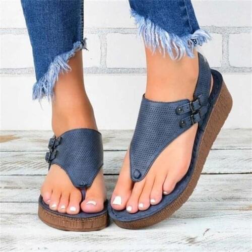 Summer New Womens Sandals Solid Color Beaches Wedge Sandals Shoes Women Buckle Cover Heel Female Platform Shoes Dropshipping