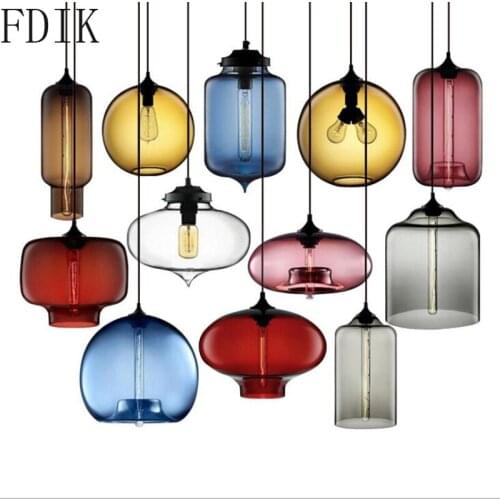Modern Stained Glass Pendant Lamp Colorful Hanglamp Loft Hanging Lights for Restaurant Kitchen Indoor Fixtures Industrial Decor