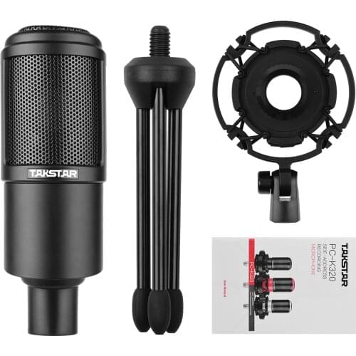 TAKSTAR PC-K320 Side-address Microphone Wired Condenser with Shock Mount Mic Cardioid Pickup Pattern Low Noise Stable Performanc