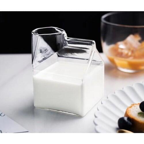 Factory sale morning square milk cup breakfast glass milk box mug and cup