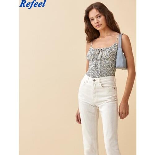 Fashion Center Bow Women Tank Top Vintage Navy Floral Print women Camis Slim spaghetti strap Women crop top