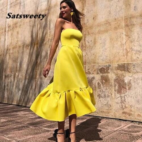 Strapless Evening Dress vestidos de fiesta de noche Sleeveless Prom Dress Yellow Evening Party Dresses 2022 Formal Gown