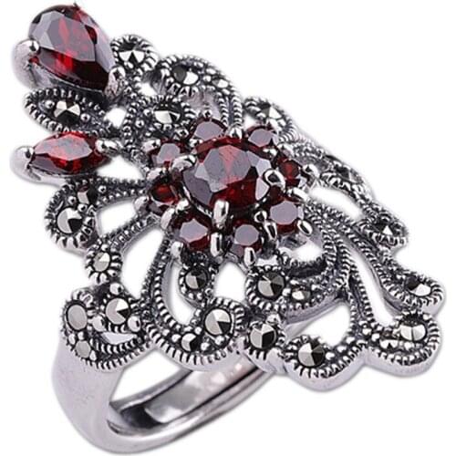 2020 New 100% real S925 pure Silver Jewelry Fashion Woman Ring Personalized Vintage Garnet Ring for Woman