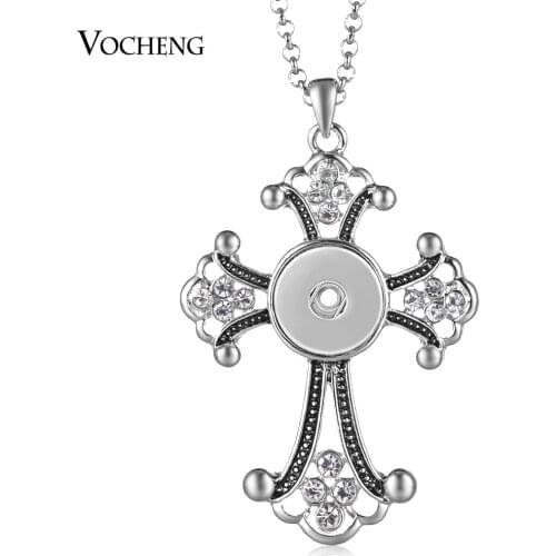 10pcs/lot Vocheng 18mm Ginger Snap Jewelry Vintage Cross Pendant Necklace with Stainless Steel Chain NN-610*10 Free Shipping