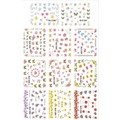 11 PACK/ LOT WATER DECAL NAIL ART NAIL STICKER FLOWER FLORAL VINE BUTTERFLY BLE2380-2390