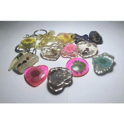 15 pcs Mixed Insect Flower Specimen Artificial Amber Charm Keychain Accessories