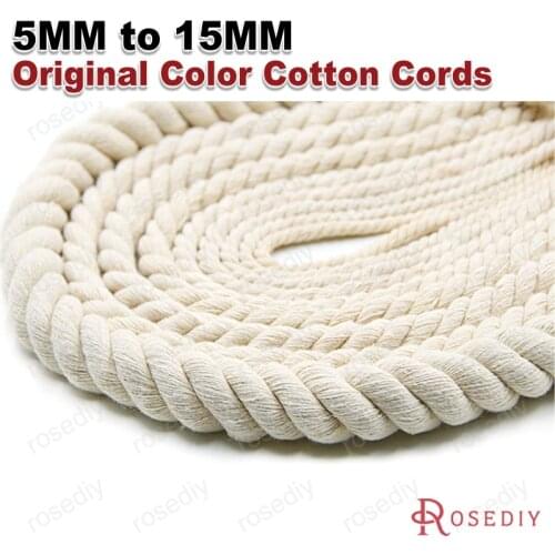 30149)5mm 6mm 8mm 10mm 12mm 15mm No Dyeing Cotton Original Color 100% Cotton Three Strands Twisted Rope Cords 5 meters