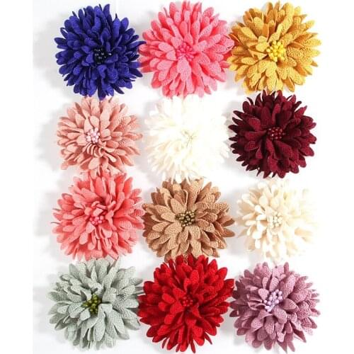 50PCS 7.5CM 3" Fashion Lace Fabric Flowers For Boutique Headbands Chiffon Headwrap Wedding Decoration Hair Accessories NO Bows