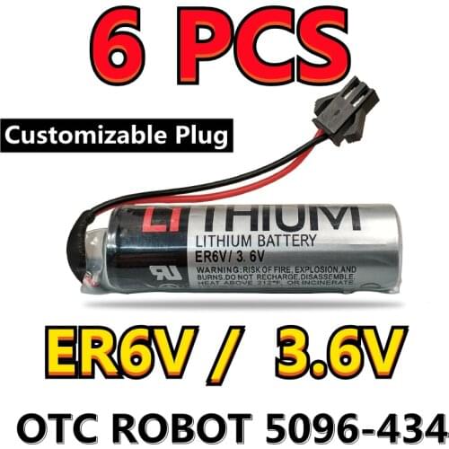 6PCS NEW Original ER6V For OTC 5096-434 ROBOT Encoder 3.6V 2000mAh PLC Battery With Black SM-2P Connector (Customizable Plug)