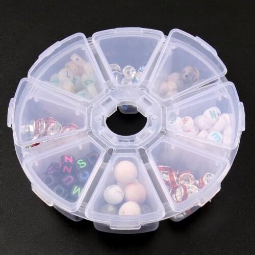8 Grids Round Transparent Plastic Storage Box Compartment Adjustable Container for Beads Earring Jewelry Case