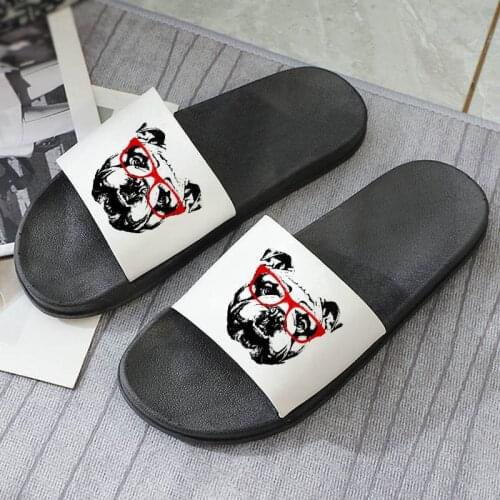 90S Girl Flat Shoes Korean version Lady Slipper Cute Bulldog Printed Slides Sandals Flats Shoes Summer slippers of women