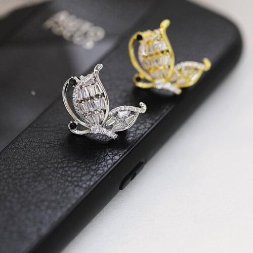OKILY Mini Gold Color AAA Zircon Animal Lapel Pin for Women Summer Skirt Collar Pins Shiny Butterfly Shirt Collar Badg Jewelry