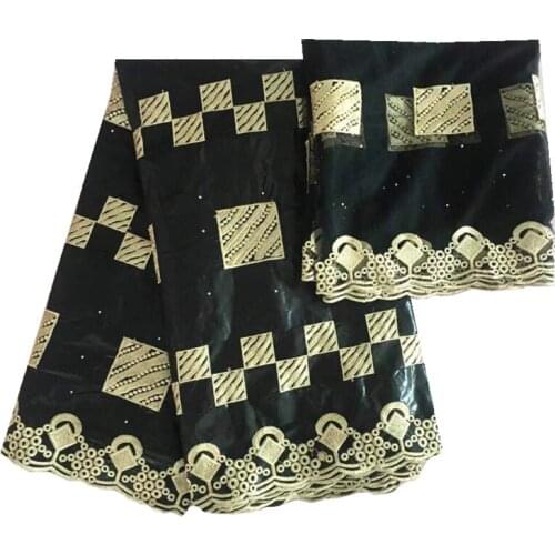 Black gold embroidery bazin riche Tissues african fabric with stones brocade jacquard dubai fabrics nigeria wedding 5+2yards/lot