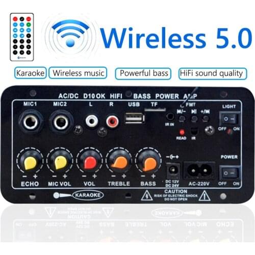D10 12V 24V Subwoofer Digital Power Amplifier Board Wireless Audio Stereo Bluetooth-Compatible 5.0 Dual Microphone Karaoke Amp