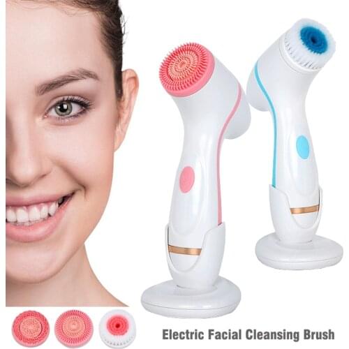 Electric Facial Cleansing Brush Sonic Vibration Cleanser Spin Silicone Face Brush for Deep Cleaning Remove Blackhead Skin Care