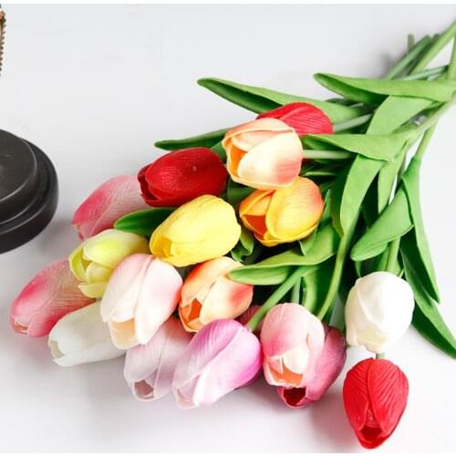 5PCS 34cm PU Tulip Artificial Flowers Real Touch Artificial Bouquet Fake Flowers Wedding Birthday Party Home Garden Decoration