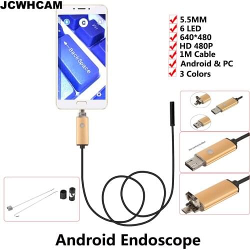 JCWHCAM USB endoscope 5.5mm Endoscope Android Camera 1M Snake Tube Pipe Inspection USB Endoskop Waterproof Borescope Camera IP67