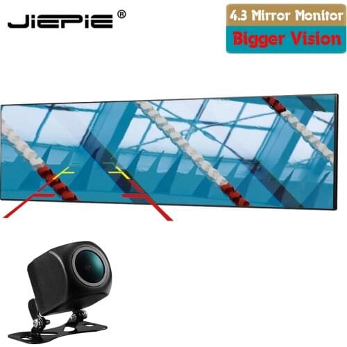 JIEPIE 4.3 Inch Rearview Mirror Monitor backup Rear Camera Kit Wide-angle White Mirror With Night Vision Parking Reverse Camera