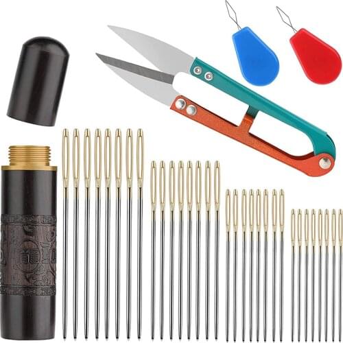 KAOBUY 24Pcs Hand Sewing Needles 4 Size Sewing Sharp Needles with Wooden Needle Case Needle Thread for Stitching Projects