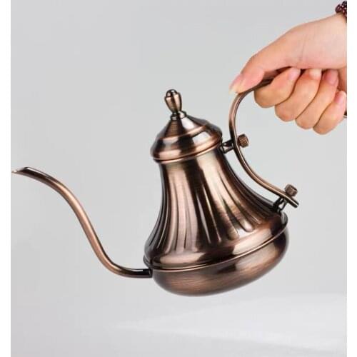 304 Stainless Steel Coffee Pot Creative Long Spout Pour Over Drip Coffee Kettle Bronze DIY Coffee Maker Royal Fine Mouth Tea Pot