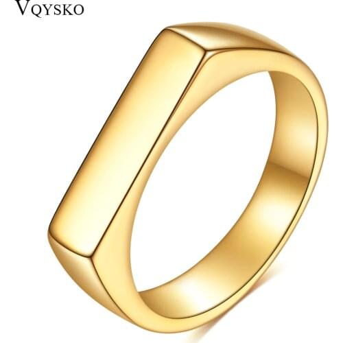 Square Band Flat Top Woman Signet Ring Gold Color Stainless Steel Vintage Rustic Women Jewelry Party Gift Rings Wholesale