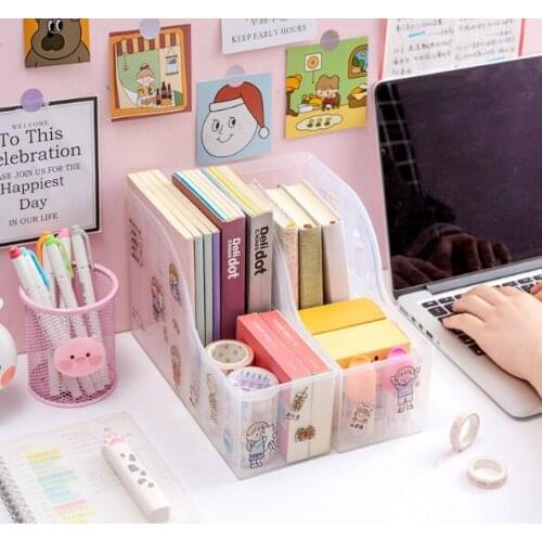 Creative and simple vertical inclined mouth design is easy to receive large capacity transparent matte material bookstand J06