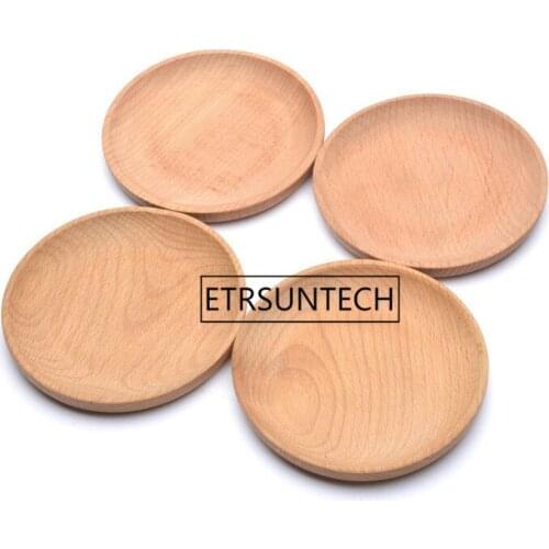 50pcs Wooden Plate Round Natural Wood Serving Tray Tea Food Server Dishes Water Drink Platter Trays Decorative Diameter 12cm